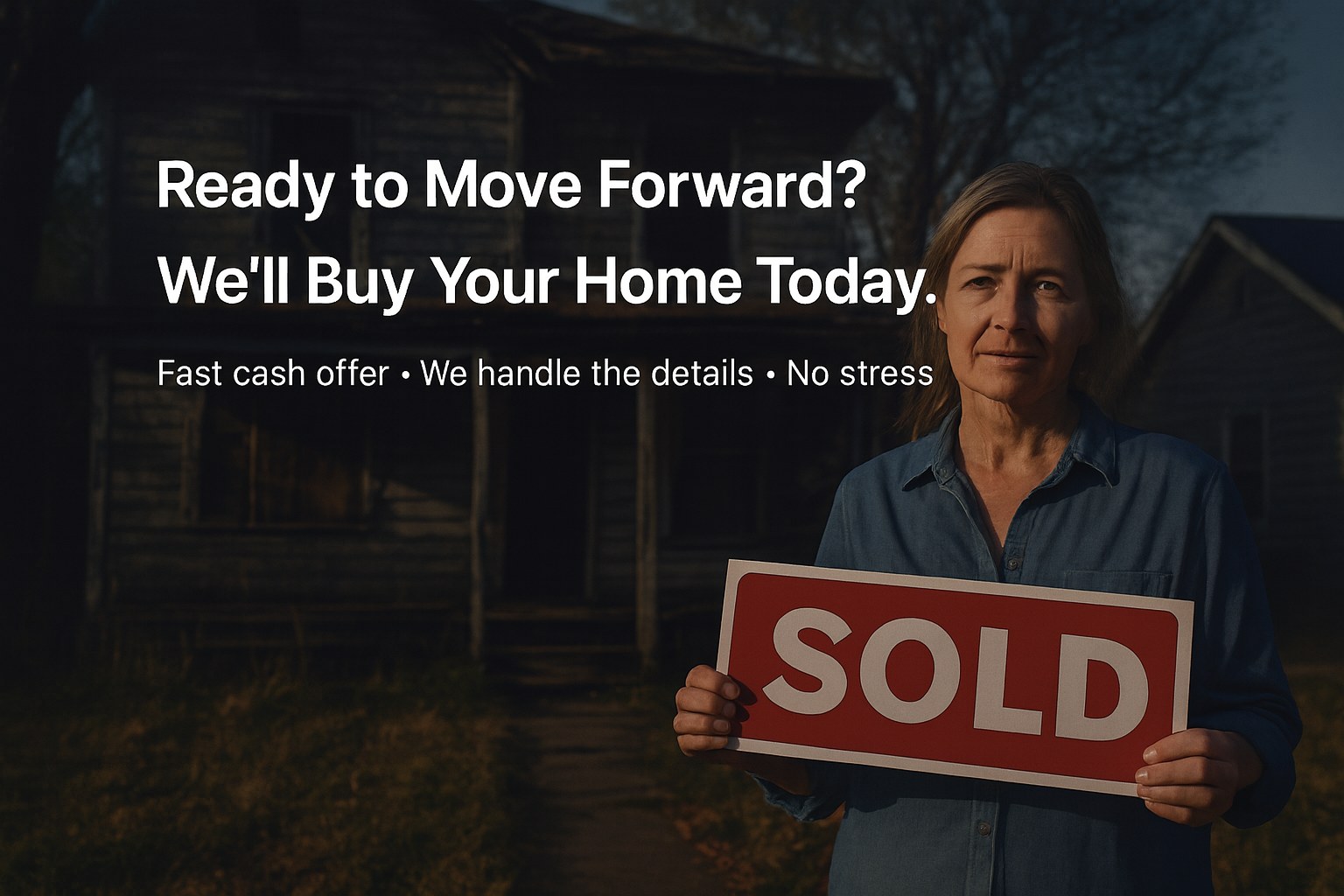 Homeowner holding a SOLD sign after selling fast for cash