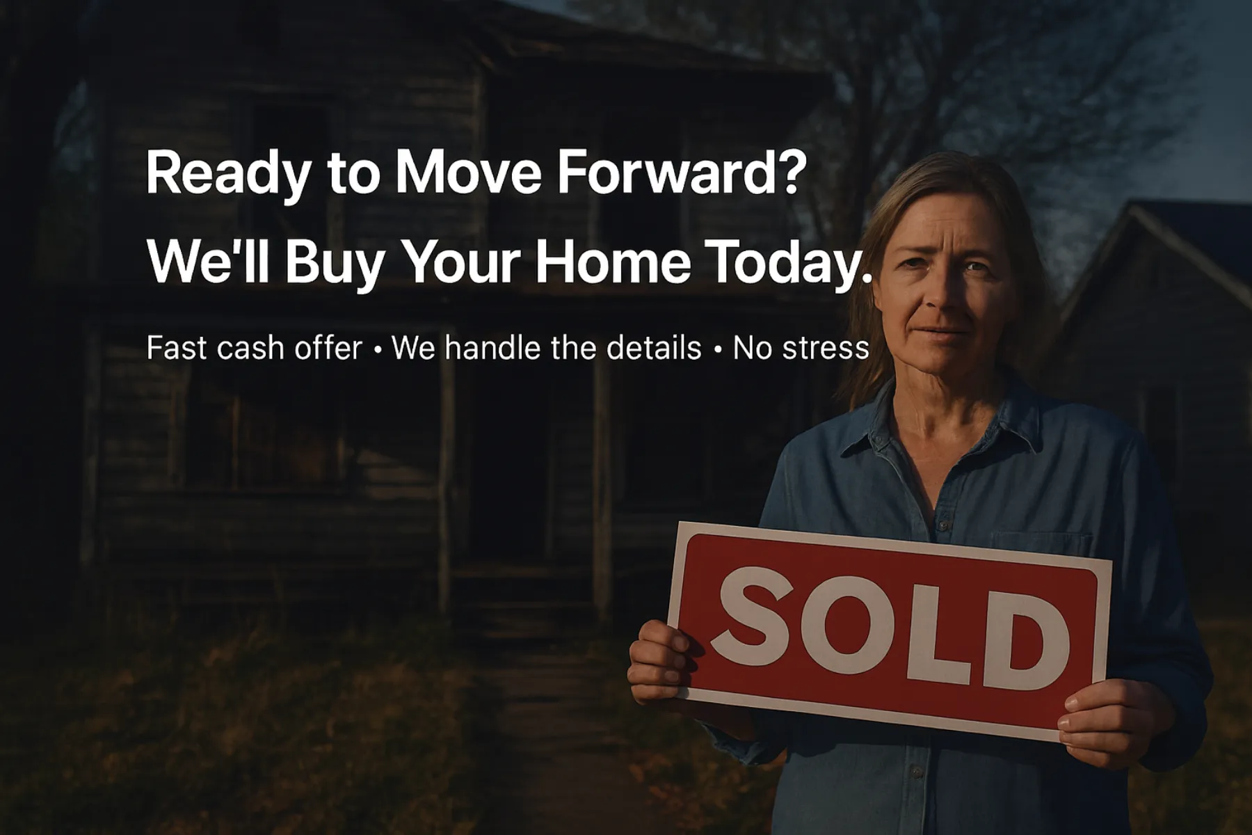 Homeowner holding a SOLD sign after selling fast for cash